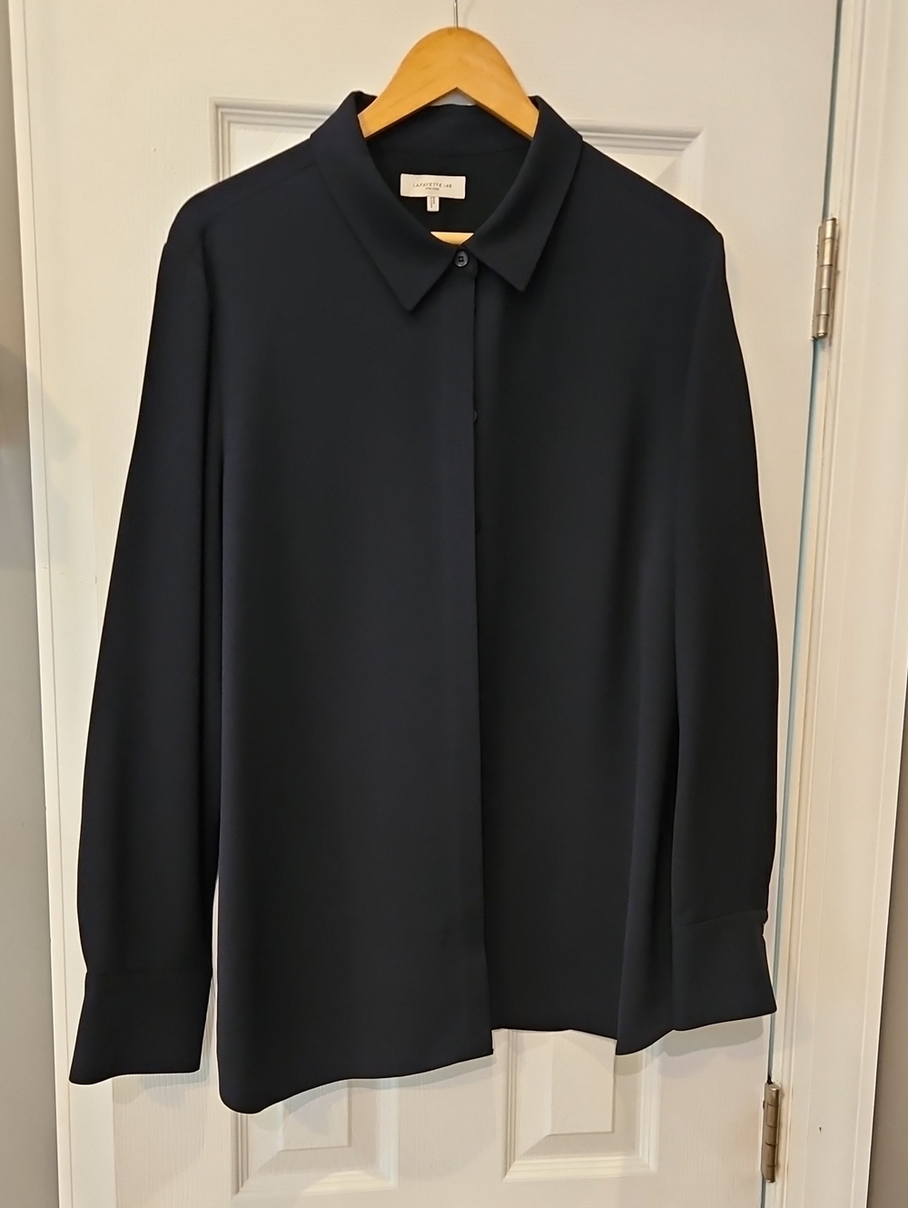Lafayette 148 New York Navy Button-Front Blouse Jacket